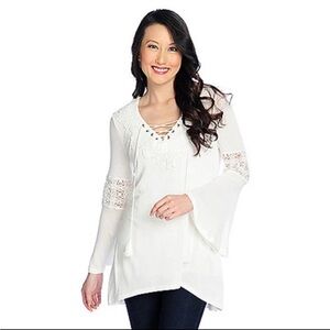 Kate & Mallory White Lace-Up Blouse